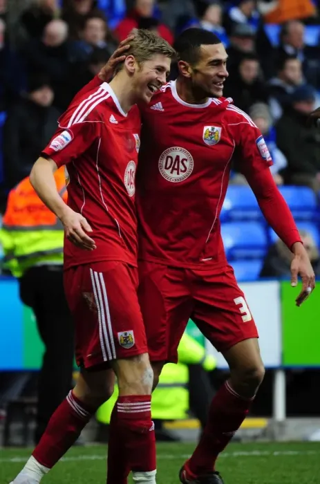 Framed Print : Bristol City: Jon Stead and Steven Caulker Celebrate Goal Against Reading in Championship Match (December 26, 2010)