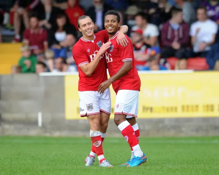 Framed Print : Bristol City: Korey Smith and Luke Freeman Celebrate Goal in Pre-Season Friendly Framed Print : Bristol City: Korey Smith and Luke Freeman Celebrate Goal in Pre-Season Friendly