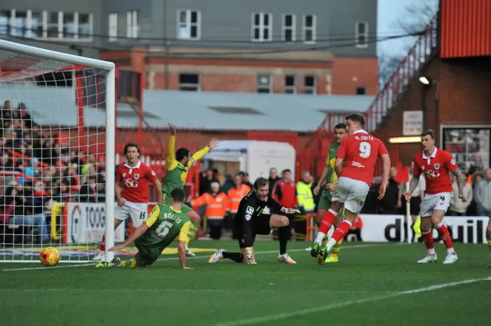 Framed Print : Bristol City Leads 2-0: Matt Smith's Goal Against Notts County at Ashton Gate, Sky Bet League One