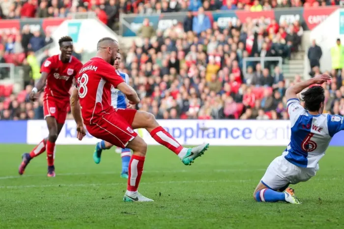 Framed Print : Bristol City Leads Blackburn Rovers 1-0: Aaron Wilbraham's Goal at Ashton Gate Stadium, Sky Bet EFL Championship