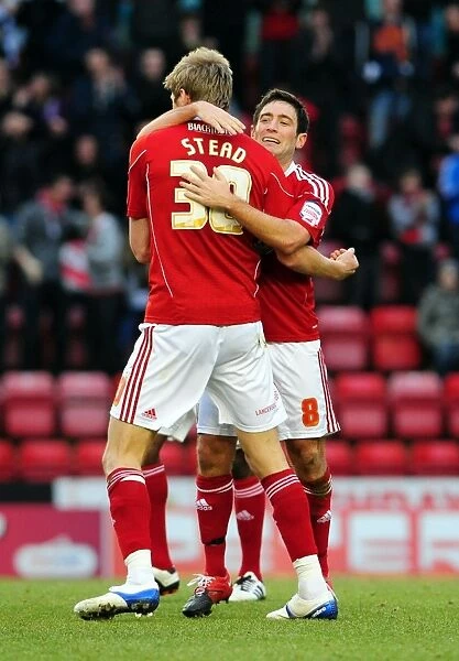 Bristol City: Lee Johnson and Jon Stead Celebrate Championship Victory Over Cardiff City (01.01.2011)