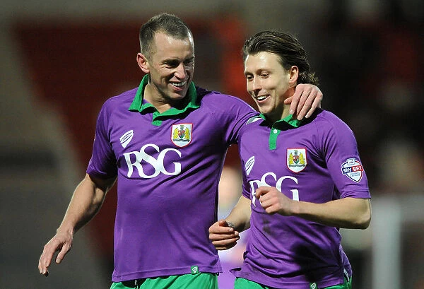 Bristol City: Luke Freeman and Aaron Wilbraham Celebrate Goal Against Doncaster Rovers, February 2015