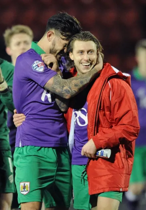 Framed Print : Bristol City: Luke Freeman and Marlon Pack Celebrate Win Over Leyton Orient Framed Print : Bristol City: Luke Freeman and Marlon Pack Celebrate Win Over Leyton Orient