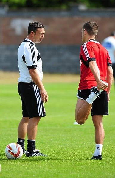 Bristol City Manager Derek McInnes Engages with Joe Edwards during Pre-Season Training, July 2012