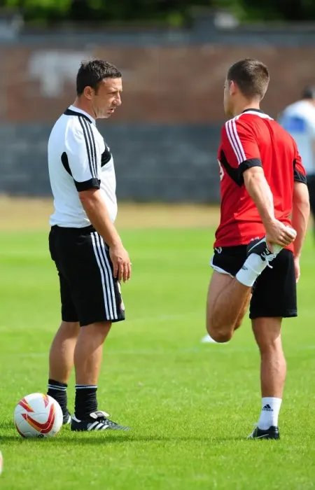 Framed Print : Bristol City Manager Derek McInnes Engages with Joe Edwards during Pre-Season Training, July 2012