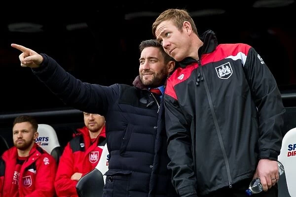 Bristol City Manager Lee Johnson and Assistant Dean Holden Watch Newcastle United vs. Bristol City Championship Match