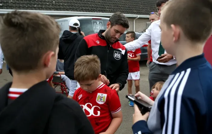 Framed Print : Bristol City Manager Lee Johnson Signs Autographs at Hengrove Athletic Pre-season Friendly