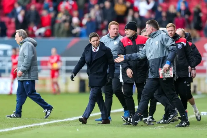 Framed Print : Bristol City Manager Lee Johnson's Frustration as Cardiff City Takes 2-3 Lead (Bristol City v Cardiff City, Sky Bet Championship)