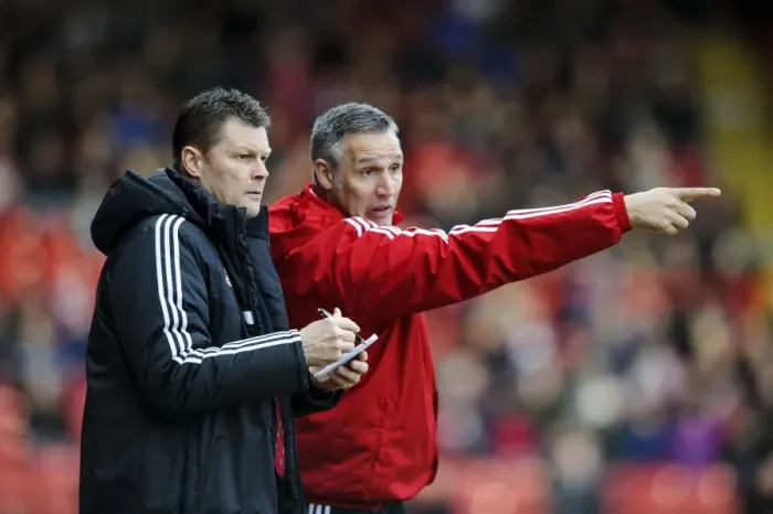 Framed Print : Bristol City Manager Steve Cotterill Consulting with Assistant John Pemberton During Match against Gillingham, Sky Bet League One, 2014