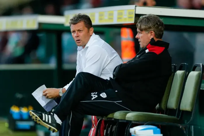 Framed Print : Bristol City Manager Steve Cotterill Watches Pre-Season Friendly at Huish Park (2015)