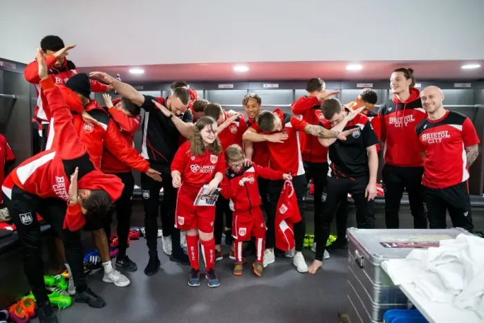 Framed Print : Bristol City Mascots and Players Unite in the Dressing Room Framed Print : Bristol City Mascots and Players Unite in the Dressing Room