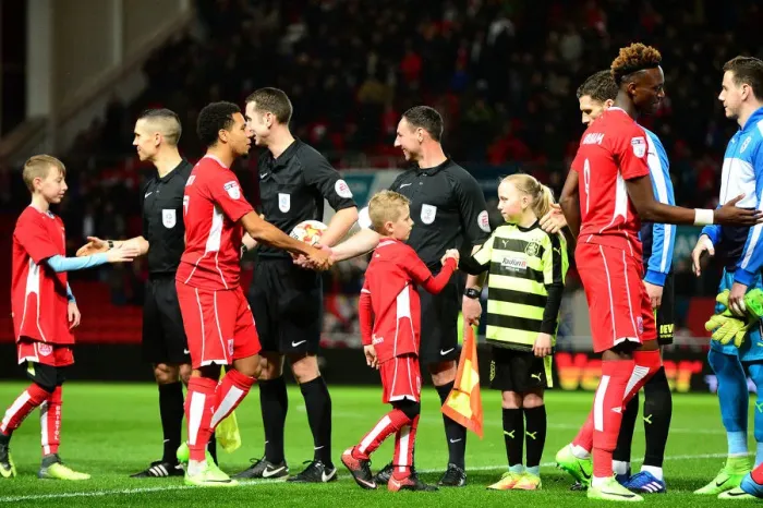 Framed Print : Bristol City Mascots Shake Hands at Ashton Gate - Sky Bet Championship Match