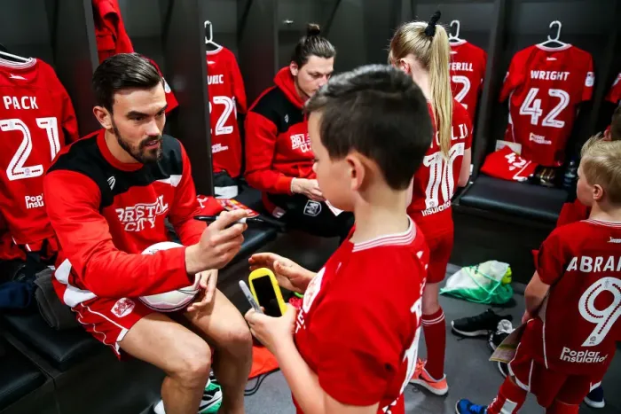 Framed Print : Bristol City Mascots Visit Dressing Room Before Match
