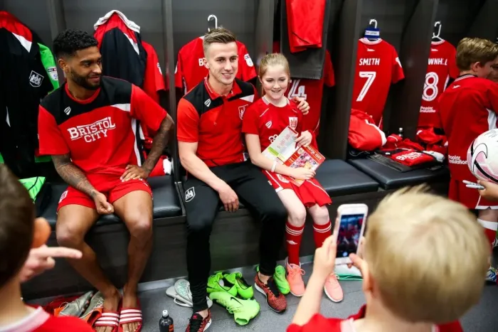 Framed Print : Bristol City Mascots Visit Dressing Room Before Match
