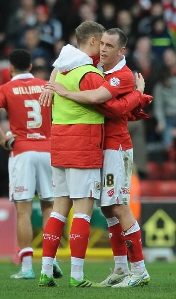 Bristol City: Matt Smith and Aaron Wilbraham Celebrate Victory After Bristol City vs Rochdale AFC (February 2015)