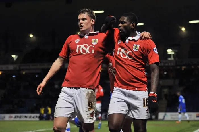 Framed Print : Bristol City: Matt Smith and Jay Emmanuel-Thomas Celebrate Goal in Johnstone's Paint Trophy Match against Gillingham Framed Print : Bristol City: Matt Smith and Jay Emmanuel-Thomas Celebrate Goal in Johnstone's Paint Trophy Match against Gillingham