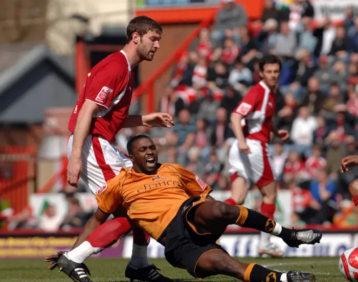 Framed Print : Bristol City: McCombe and Ebanks-Blake in Action against Wolverhampton Wanderers Framed Print : Bristol City: McCombe and Ebanks-Blake in Action against Wolverhampton Wanderers