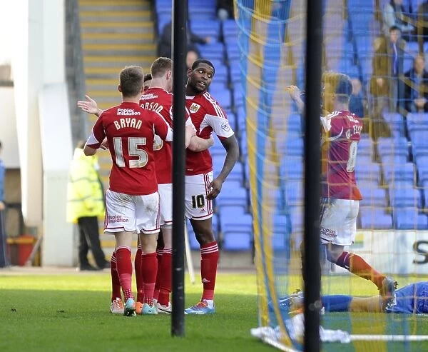 Bristol City Players Celebrate Own Goal by Tamika Mkandawire against Shrewsbury Town (08 / 03 / 2014)