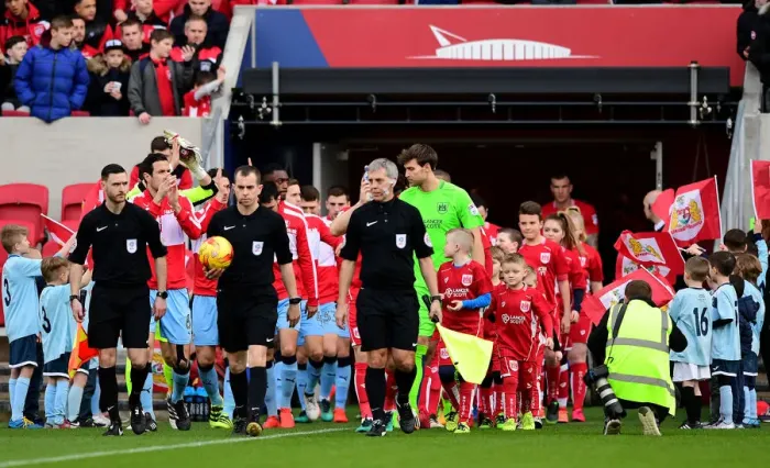 Framed Print : Bristol City Players Dramatic Entrance: Sky Bet Championship Clash Against Rotherham United (04.02.2017)