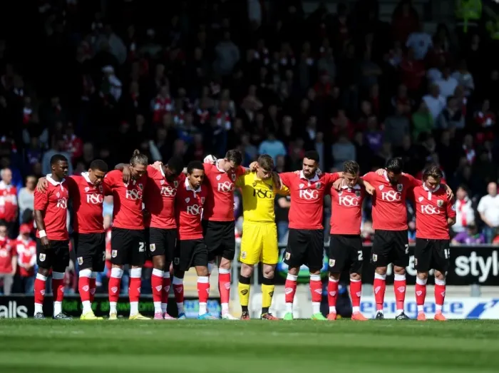 Framed Print : Bristol City Players Honor the Minutes Silence at Chesterfield's Proact Stadium (April 25, 2015) Framed Print : Bristol City Players Honor the Minutes Silence at Chesterfield's Proact Stadium (April 25, 2015)