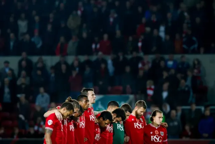 Framed Print : Bristol City Players Honor Remembrance Day with Minutes Silence at Ashton Gate Stadium (Bristol City v Wolves) Framed Print : Bristol City Players Honor Remembrance Day with Minutes Silence at Ashton Gate Stadium (Bristol City v Wolves)