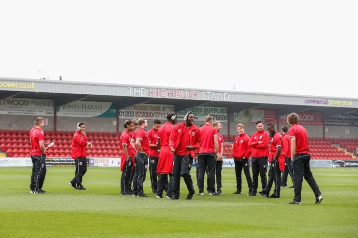 Framed Print : Bristol City Players Inspect Fleetwood Town's Highbury Stadium Pitch Before Match (Jay Emmanuel-Thomas)