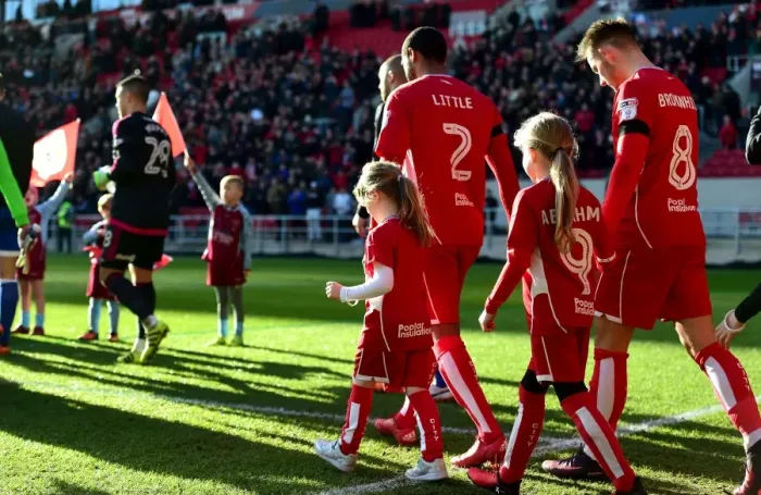 Framed Print : Bristol City Players and Mascots Kick Off Championship Match Against Cardiff City