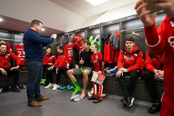 Bristol City Players Meet Mascots in New Dressing Room Before Sky Bet Championship Match against Sheffield Wednesday