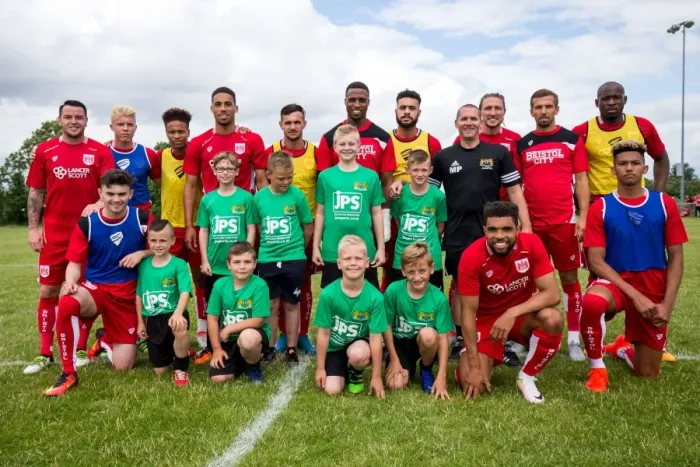 Framed Print : Bristol City Players Mingle with Hengrove Athletic Teams at Pre-Season Community Match Framed Print : Bristol City Players Mingle with Hengrove Athletic Teams at Pre-Season Community Match