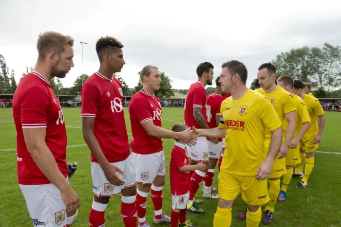 Framed Print : Bristol City Players Shake Hands with Brislington FC Ahead of Pre-Season Friendly, 2015 Framed Print : Bristol City Players Shake Hands with Brislington FC Ahead of Pre-Season Friendly, 2015