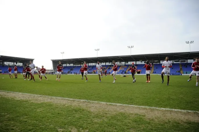 Framed Print : Bristol City Players Warm Up Ahead of Shrewsbury Town Showdown, 08-03-2014 Framed Print : Bristol City Players Warm Up Ahead of Shrewsbury Town Showdown, 08-03-2014