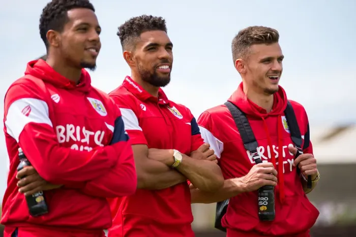 Framed Print : Bristol City Players Watch as Bristol Manor Farm and Pre-season Friendly Action Unfolds Framed Print : Bristol City Players Watch as Bristol Manor Farm and Pre-season Friendly Action Unfolds