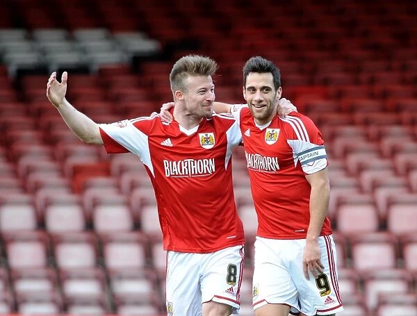 Bristol City: Sam Baldock and Wade Elliott's Euphoric Moment as They Celebrate Goal Against Tranmere Rovers, Sky Bet League One, 2014