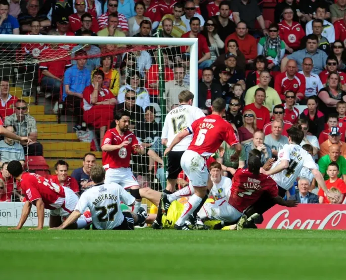 Framed Print : Bristol City saves Derby County Goal-line: Championship Clash at Ashton Gate, 2010 Framed Print : Bristol City saves Derby County Goal-line: Championship Clash at Ashton Gate, 2010