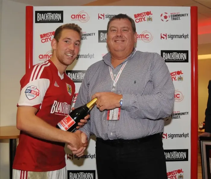 Framed Print : Bristol City Star Receives Man of the Match Award after Triumph over Colchester United at Ashton Gate, September 28, 2013