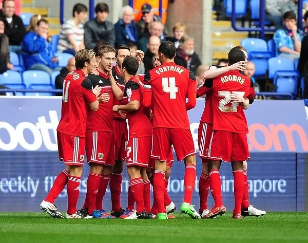 Bristol City: Steven Davies and Team Mates Celebrate Goal in Championship Match against Bolton Wanderers