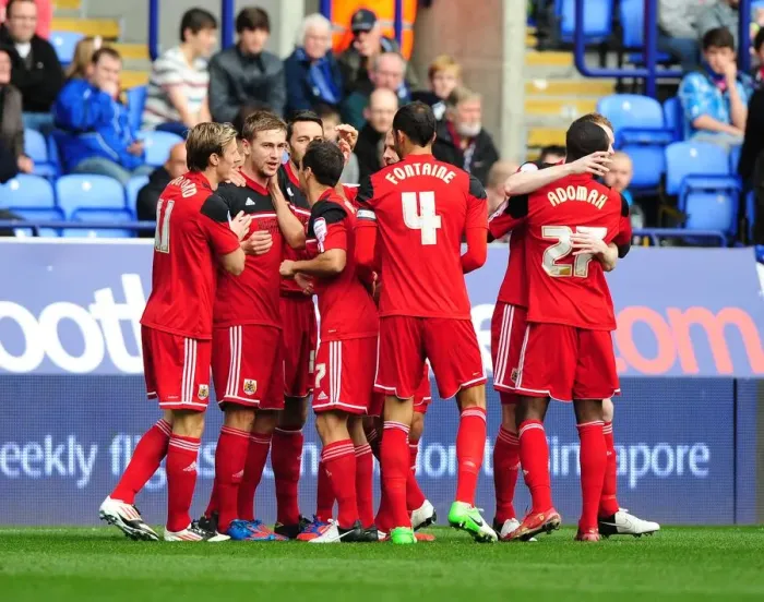 Framed Print : Bristol City: Steven Davies and Team Mates Celebrate Goal in Championship Match against Bolton Wanderers Framed Print : Bristol City: Steven Davies and Team Mates Celebrate Goal in Championship Match against Bolton Wanderers