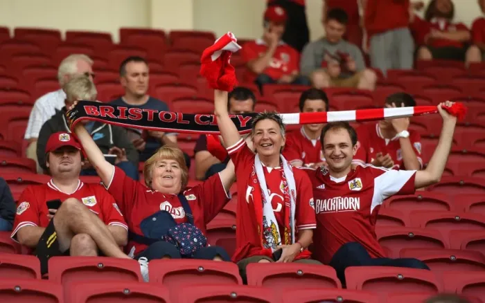 Framed Print : Bristol City Supporters in New South Stand Seats at Ashton Gate Stadium during Bristol City v Brentford Match, Sky Bet Championship (150815)