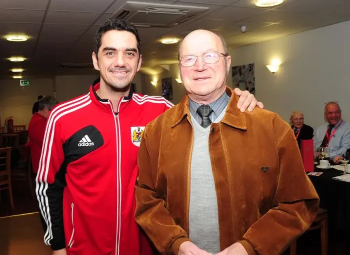 Framed Print : Bristol City: A Tradition Upheld - Current Kit Man Scott Murray and Former Kit Man Buster Footman at Ashton Gate