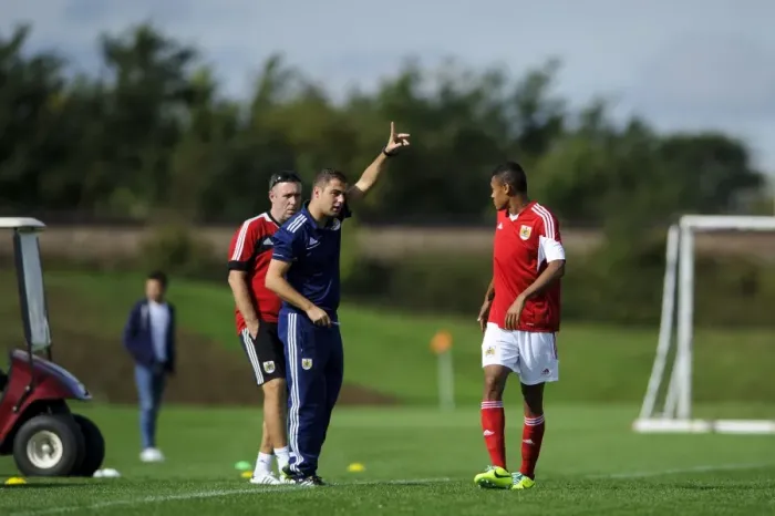 Framed Print : Bristol City U18 Manager Carlos Anton in Action during Match against Brighton & Hove Albion U18, October 2013