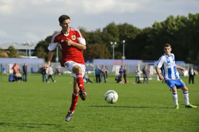 Framed Print : Bristol City U18's Ben Last Battles for Possession Against Brighton & Hove Albion Framed Print : Bristol City U18's Ben Last Battles for Possession Against Brighton & Hove Albion