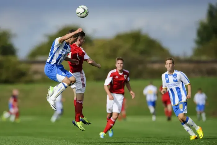Framed Print : Bristol City U18's Jamie Horgan Scores Thrilling Headed Goal Against Brighton & Hove Albion U18s