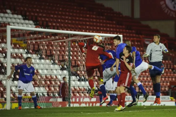 Framed Print : Bristol City U18's Pierce Mitchell Misses Game-Changing Opportunity Against Ipswich Town U18 in FA Youth Cup
