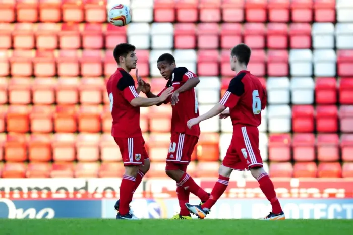 Framed Print : Bristol City U21s Celebrate Goal Against Colchester United: Bobby Reid and Joe Edwards Framed Print : Bristol City U21s Celebrate Goal Against Colchester United: Bobby Reid and Joe Edwards