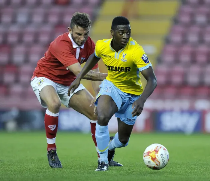 Framed Print : Bristol City U21s vs Crystal Palace U21s: Jack Alexander Closes In on Sullay Kaikai Framed Print : Bristol City U21s vs Crystal Palace U21s: Jack Alexander Closes In on Sullay Kaikai