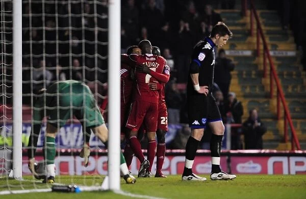 Bristol City Two Up: Celebrating an Own Goal Against Portsmouth in the Championship (08-03-2011)