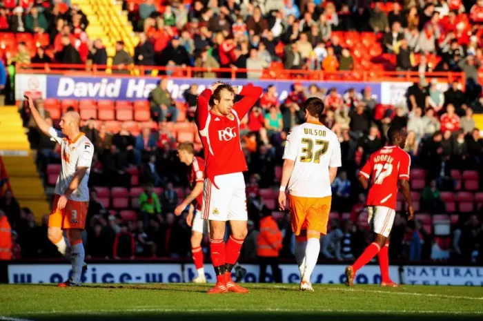 Framed Print : Bristol City vs Blackpool Clash at Ashton Gate Stadium - February 25, 2012 - Football Match