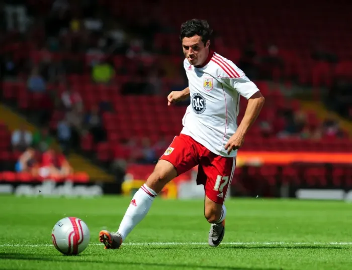 Framed Print : Bristol City vs Blackpool: Ivan Sproule in Action at Ashton Gate Stadium (Championship Football Match, 2010)
