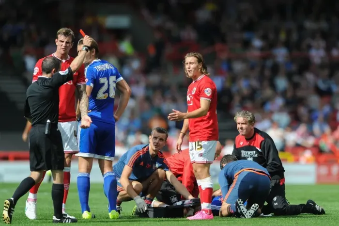 Framed Print : Bristol City vs Brentford: Luke Freeman Red Card (150815) Framed Print : Bristol City vs Brentford: Luke Freeman Red Card (150815)