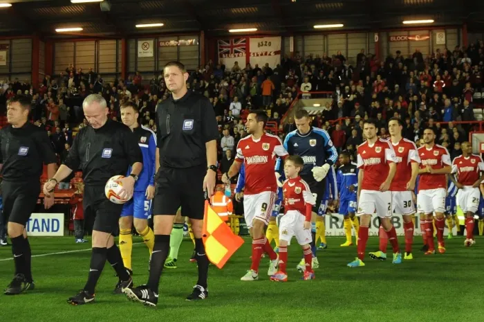 Framed Print : Bristol City vs Brentford: Teams Take the Field at Ashton Gate, Sky Bet League One Framed Print : Bristol City vs Brentford: Teams Take the Field at Ashton Gate, Sky Bet League One